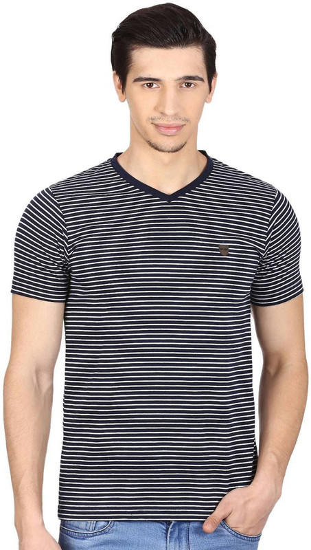 Cloak & Decker Striped Men V-neck Dark Blue, White T-Shirt Cloak & Decker Striped Men V-neck Dark Blue, White T-Shirt