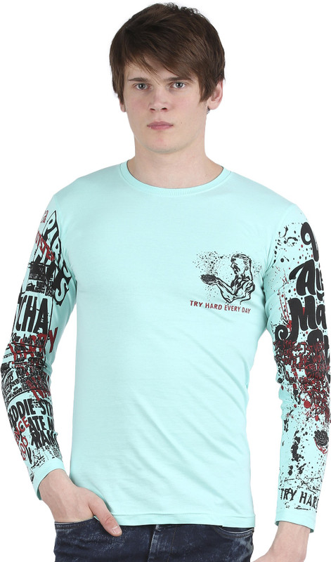 Tease Denim Graphic Print Men Round Neck Green T-Shirt