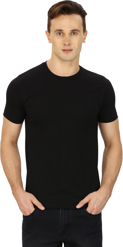 Pintapple Solid Men Round Neck Black T-Shirt