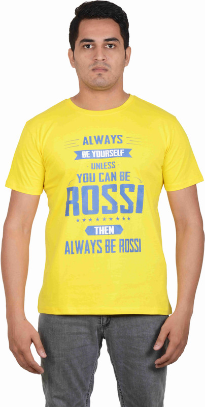100kmph Printed Men Round Neck Yellow T-Shirt