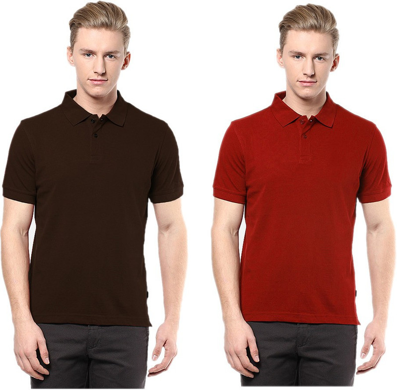 Gold Axe Solid Men Polo Neck Brown, Red T-Shirt(Pack of 2) Gold Axe Solid Men Polo Neck Brown, Red T-Shirt(Pack of 2)