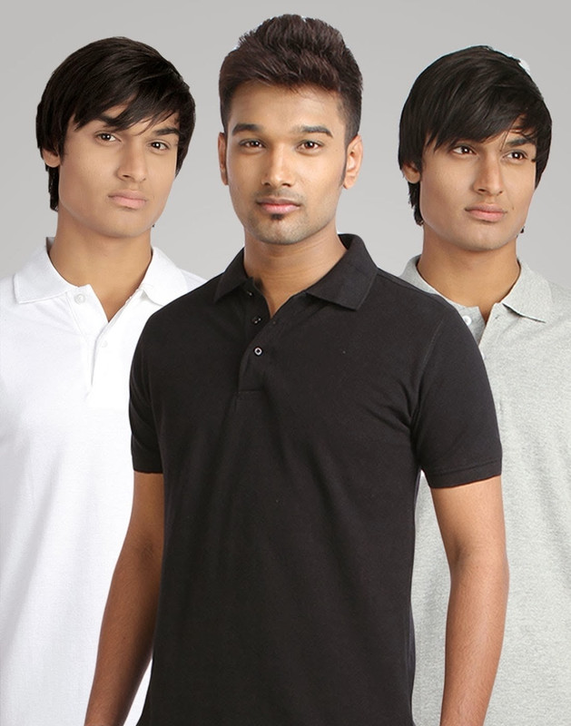 Campus Sutra Solid Men Polo Neck White, Black, Grey T-Shirt(Pack of 3)
