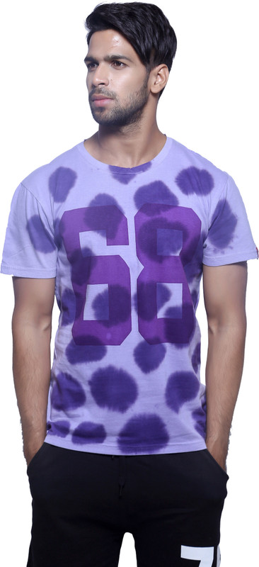 Masculino Latino Printed Men Round Neck Reversible Purple T-Shirt