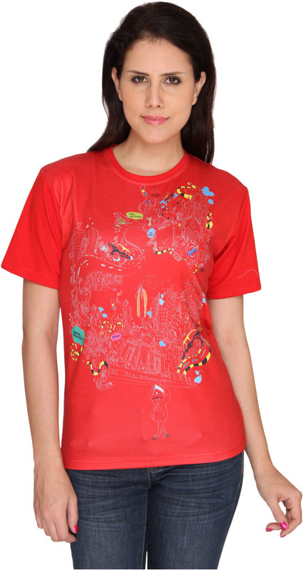 Idiot Theory Graphic Print Women Round Neck Red T-Shirt