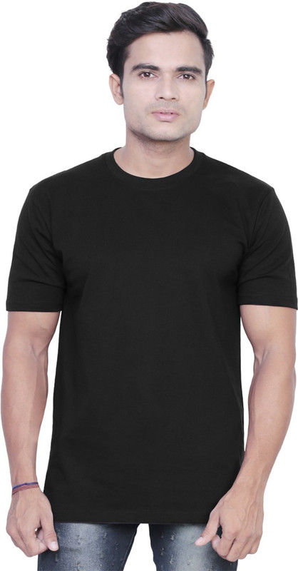 Fashionable Solid Men Round Neck Black T-Shirt