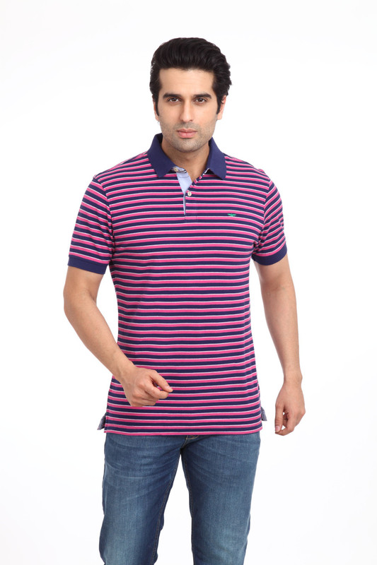 Park Avenue Striped Men Polo Neck Red T-Shirt