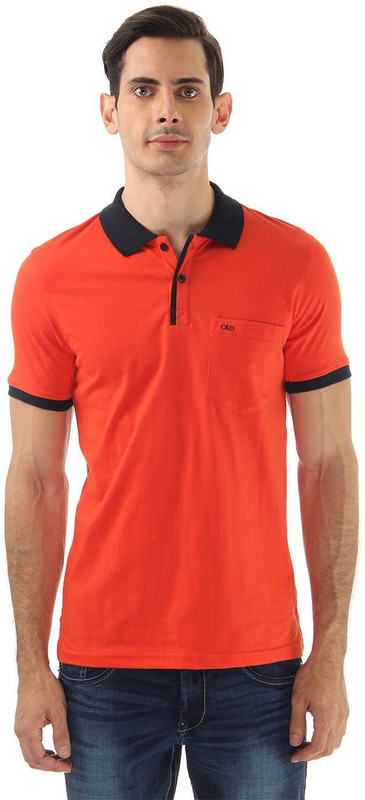 Cloak & Decker Solid Men Polo Neck Orange T-Shirt Cloak & Decker Solid Men Polo Neck Orange T-Shirt
