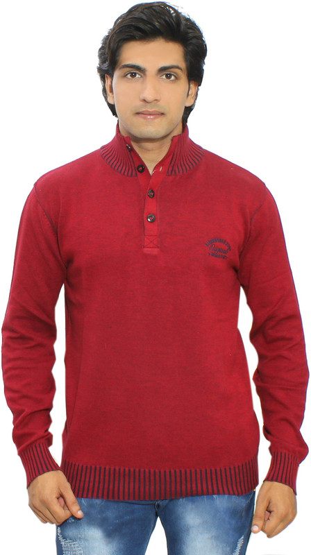 Thread Craft Solid Men Flap Collar Neck Maroon T-Shirt