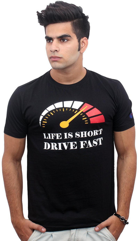 Jazzmyride Graphic Print Men Round Neck Black T-Shirt