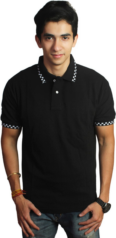 EPG Solid Men Polo Neck Black T-Shirt