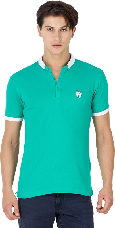 Mufti Solid Men Henley Green T-Shirt