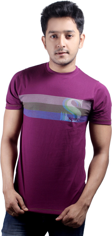 Spur Printed Men Round Neck Maroon T-Shirt