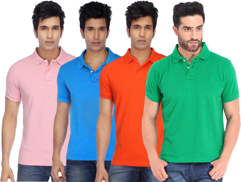 Concepts Solid Men Polo Neck Multicolor T-Shirt(Pack of 4)