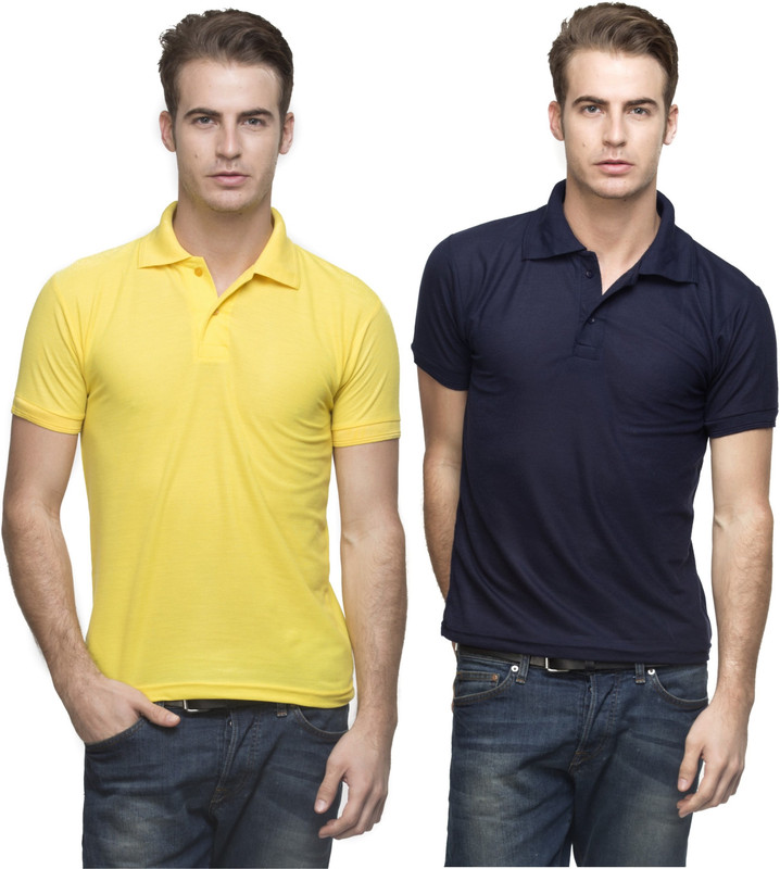 Lambency Solid Men Polo Neck Yellow, Dark Blue T-Shirt(Pack of 2) Lambency Solid Men Polo Neck Yellow, Dark Blue T-Shirt(Pack of 2)