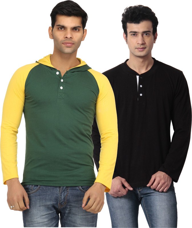 Leana Solid Men Round Neck Green, Black T-Shirt(Pack of 2)