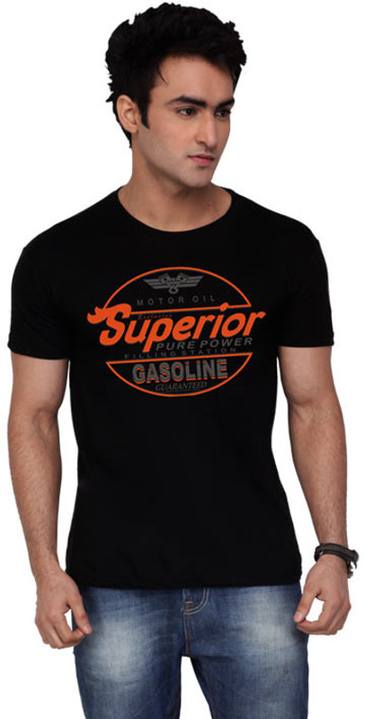 Inkovy Graphic Print Men Round Neck Black T-Shirt
