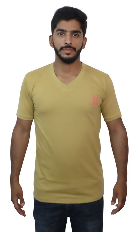 Uniqe Solid Men V-neck Yellow T-Shirt