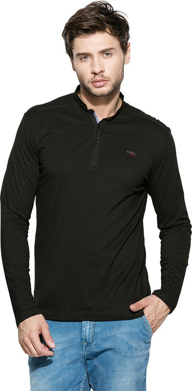 Mufti Solid Men Mandarin Collar White T-Shirt