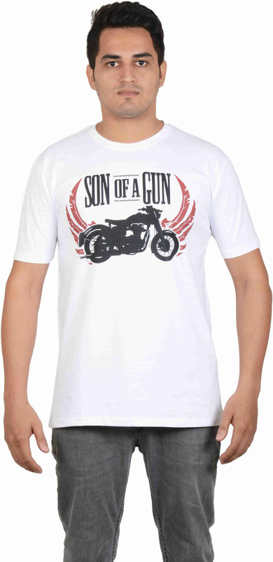 100kmph Printed Men Round Neck White T-Shirt