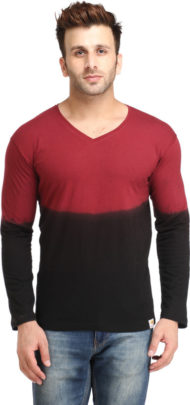 SBF Solid Men V-neck Maroon T-Shirt