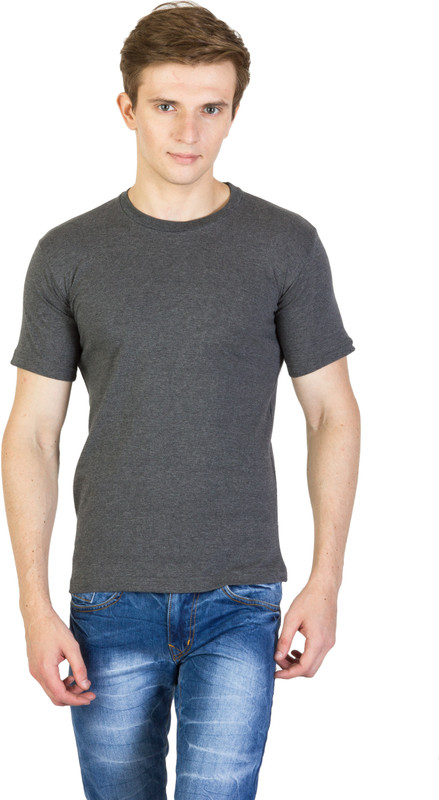DuoPolin Solid Men Round Neck Grey T-Shirt