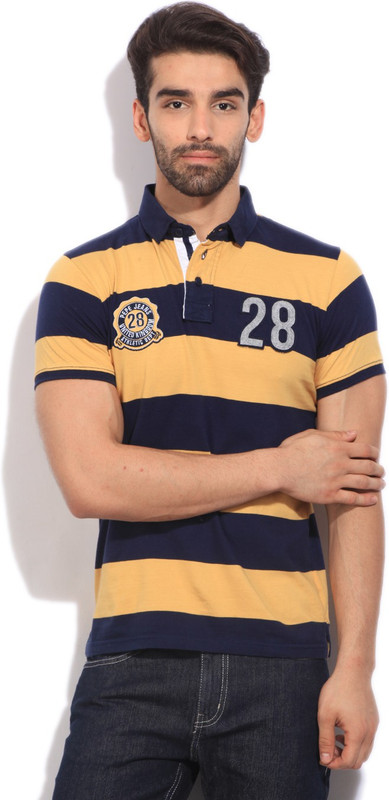 Pepe Jeans Striped Men Polo Neck Dark Blue, Yellow T-Shirt