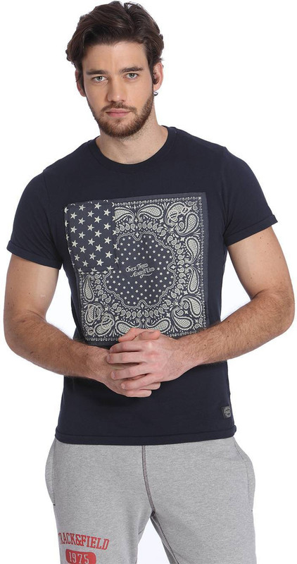 Jack & Jones Graphic Print Men Round Neck Dark Blue T-Shirt