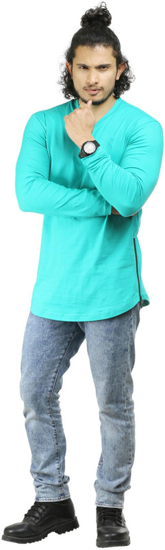 Oviyon Solid Men V-neck Green T-Shirt
