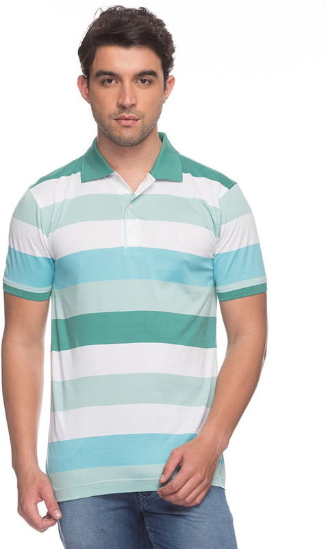 Raymond Striped Men Polo Neck Green T-Shirt