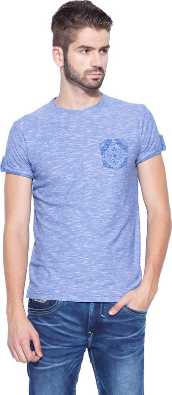 Mufti Solid Men Round Neck Blue T-Shirt