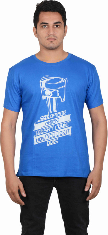 100kmph Printed Men Round Neck Blue T-Shirt
