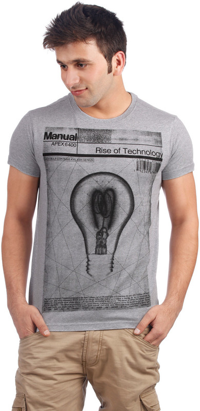 Allen Solly Printed Men Round or Crew Grey T-Shirt