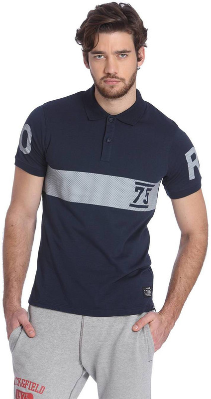Jack & Jones Solid Men Polo Neck Dark Blue T-Shirt