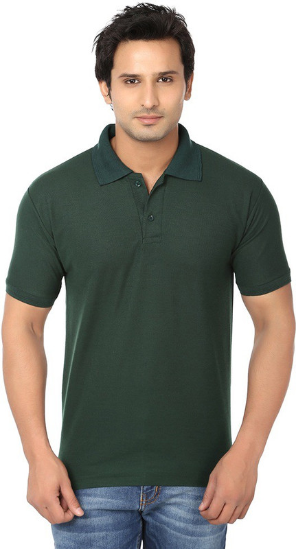 Keep Sake Solid Men Polo Neck Dark Green T-Shirt
