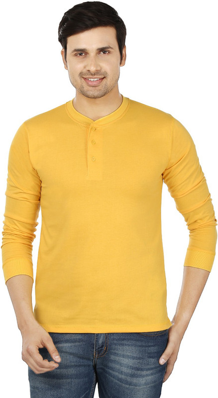 Weardo Solid Men Henley Yellow T-Shirt