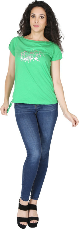 RPJ Solid Women V-neck Green T-Shirt