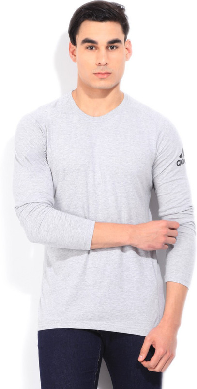 ADIDAS Solid Men Round Neck Grey T-Shirt