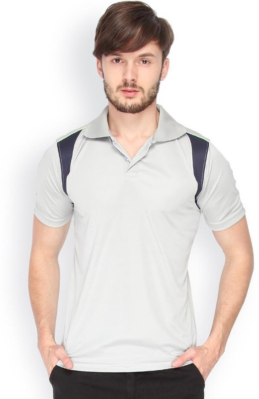 Campus Sutra Solid Men Polo Neck Grey, Blue T-Shirt