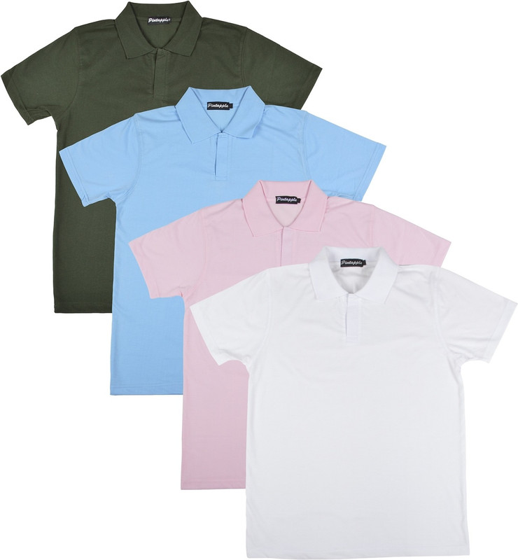 Pintapple Solid Men Polo Neck White, Pink, Light Blue, Dark Green T-Shirt(Pack of 4)