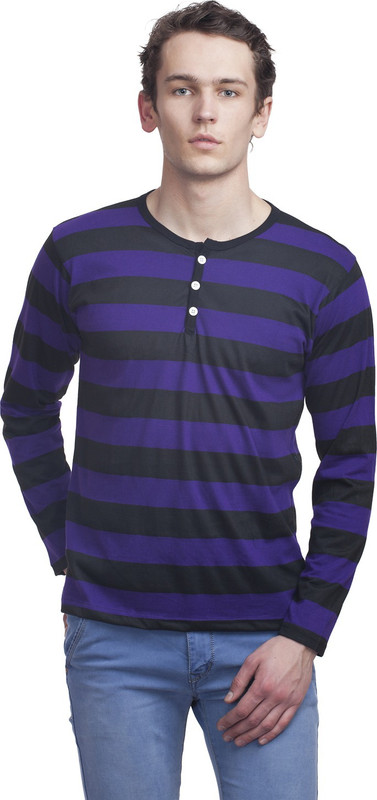 Clo Clu Striped Men Round Neck Purple T-Shirt