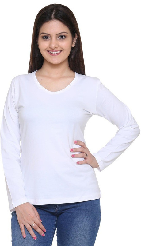 Colors & Blends Solid Women V-neck White T-Shirt
