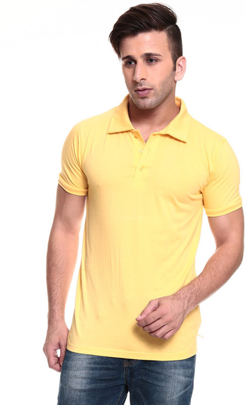 Izinc Solid Men Polo Neck Yellow T-Shirt