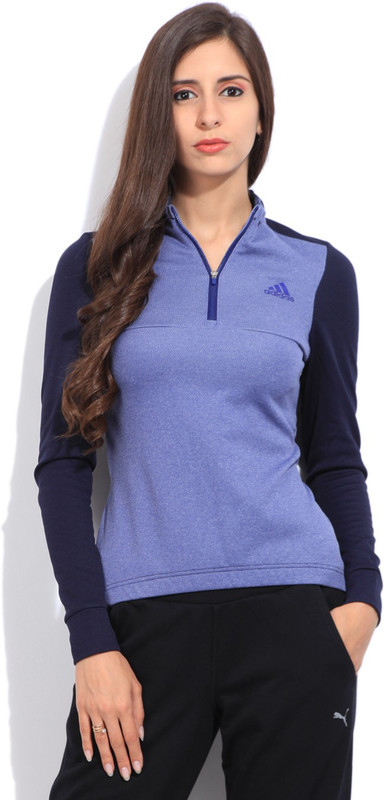ADIDAS Solid Women Fashion Neck Blue T-Shirt