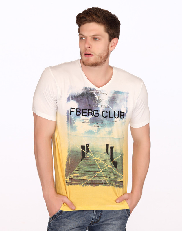 Fritzberg Printed Men V-neck Gold T-Shirt
