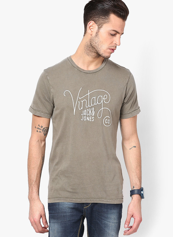 Jack & Jones Printed Men Round Neck Brown T-Shirt