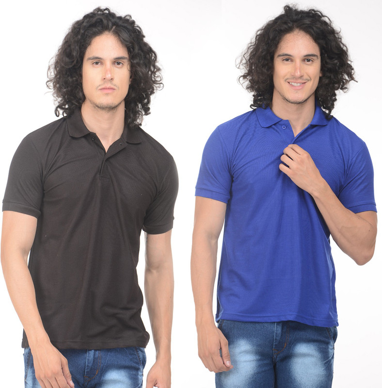 Gold Axe Solid Men Polo Neck Black, Blue T-Shirt(Pack of 2) Gold Axe Solid Men Polo Neck Black, Blue T-Shirt(Pack of 2)