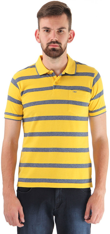 Cloak & Decker Striped Men Polo Neck Yellow, Grey T-Shirt Cloak & Decker Striped Men Polo Neck Yellow, Grey T-Shirt
