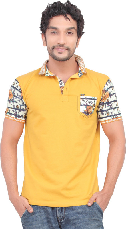 Carbone Printed Men Round Neck Yellow T-Shirt