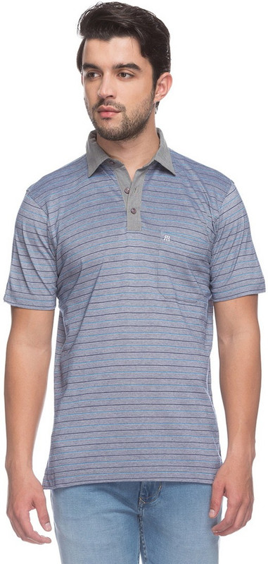 Raymond Striped Men Polo Neck Dark Blue T-Shirt
