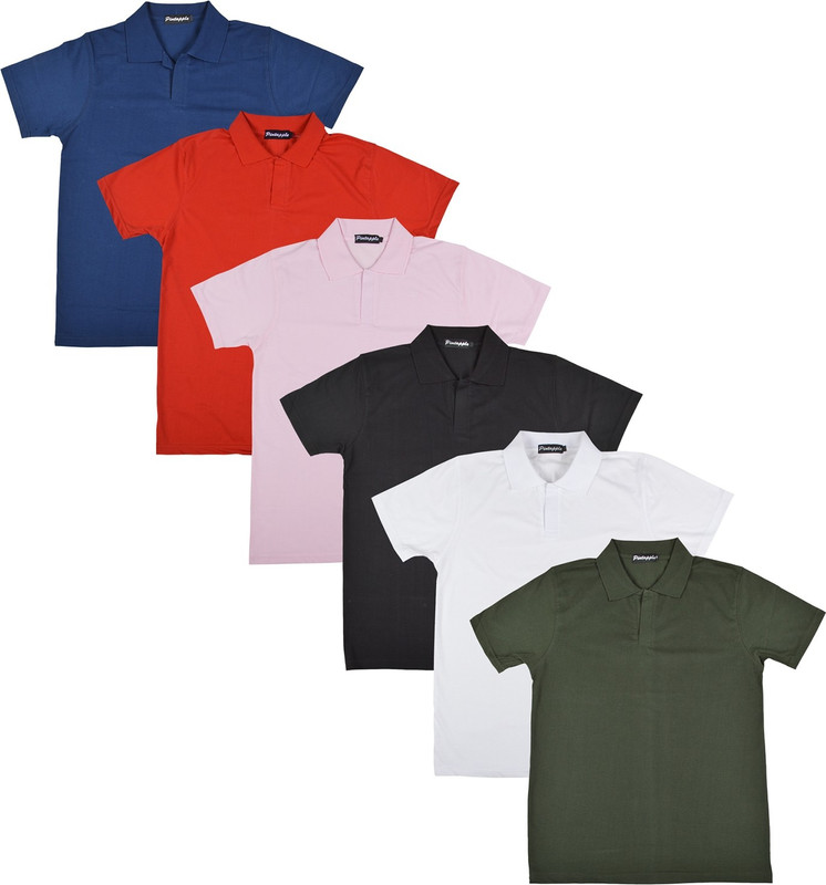 Pintapple Solid Men Polo Neck White, Black, Pink, Red, Dark Blue, Dark Green T-Shirt(Pack of 6)